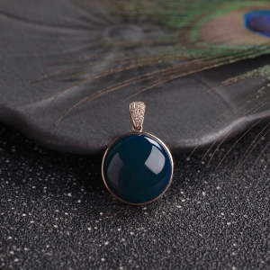 18K天空蓝多米蓝珀圆形吊坠