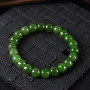 山料和田碧玉老形珠单圈手串