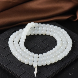 籽料和田白玉老形珠108佛珠