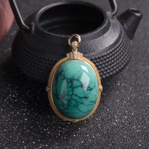 18K高瓷铁线蓝绿绿松石吊坠