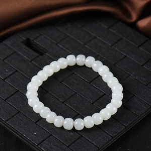 籽料和田白玉老形珠单圈手串