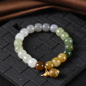 山料和田玉多宝老形珠单圈手串