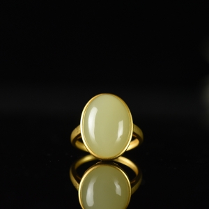18K山料和田黄玉戒指