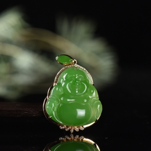 18K山料和田碧玉弥勒佛吊坠