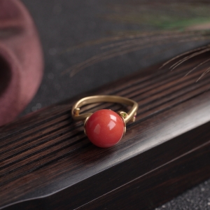 18KMOMO珊瑚圆珠戒指