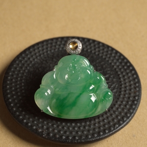 18K糯冰种飘翠翡翠弥勒佛吊坠