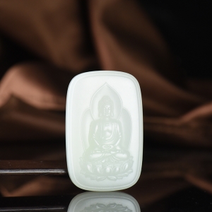 山流水料和田羊脂白玉大日如来吊坠