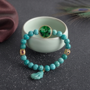 中高瓷铁线蓝绿绿松石莲花珠单圈手串