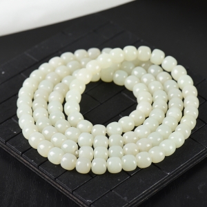 籽料和田白玉老形珠108佛珠