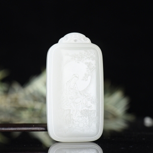 山流水料和田羊脂白玉观音吊坠