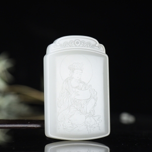 山流水料和田羊脂白玉观音吊坠