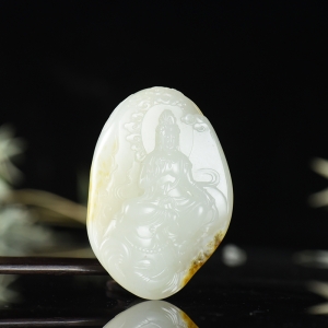 籽料和田白玉普贤菩萨吊坠