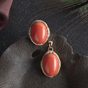 18KMOMO珊瑚戒指/吊坠套装