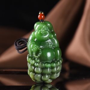 山料和田碧玉弥勒佛吊坠