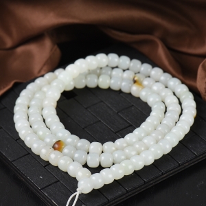 籽料和田白玉老形珠108佛珠