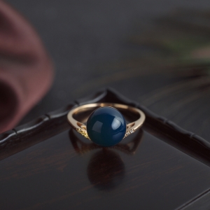 18K天空蓝多米蓝珀戒指