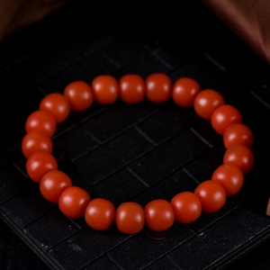 柿子红南红老形珠单圈手串
