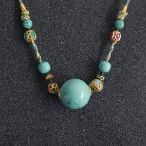 中高瓷铁线蓝绿绿松石圆珠吊坠