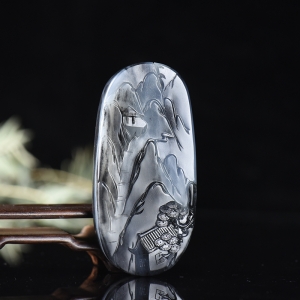 籽料和田玉青花山水吊坠