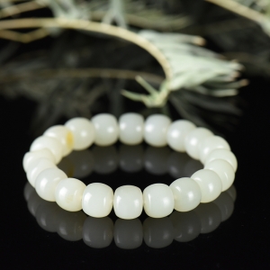 籽料和田白玉老形珠单圈手串