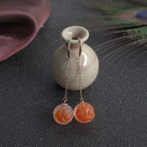 18K冰飘料南红花开富贵耳环