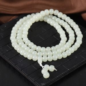 籽料和田白玉老形珠108佛珠