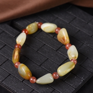 籽料和田玉原石单圈手串