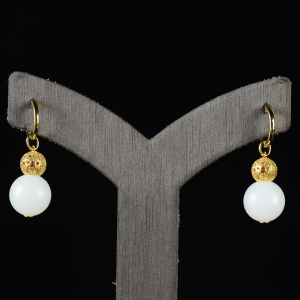 18K籽料和田白玉福禄耳坠