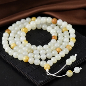 8.5mm籽料和田白玉108佛珠