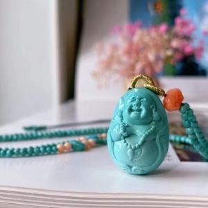 中高瓷蓝色绿松石弥勒佛吊坠