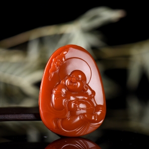 柿子红南红弥勒佛吊坠