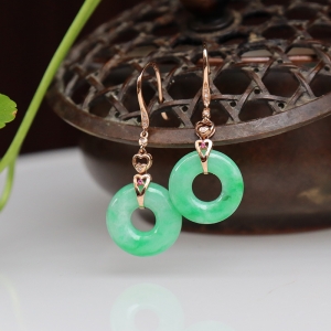 18k糯种翠绿翡翠平安环耳坠