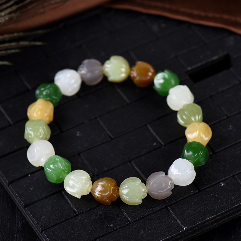 山料和田玉多宝莲花单圈手串