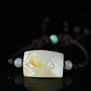 籽料和田白玉牡丹手绳