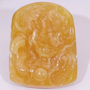 鸡油黄白花蜜蜜蜡龙吊坠