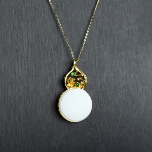 18K籽料和田白玉福禄吊坠