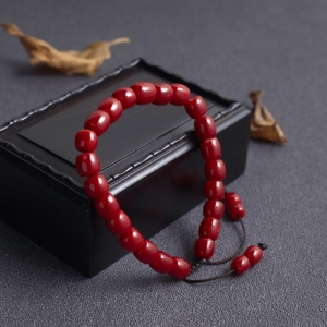 阿卡牛血红珊瑚桶珠单圈手串