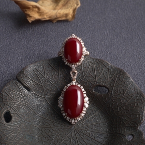 18K阿卡牛血红珊瑚戒指/吊坠套装