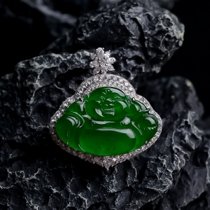 18k冰种翠绿翡翠弥勒佛吊坠