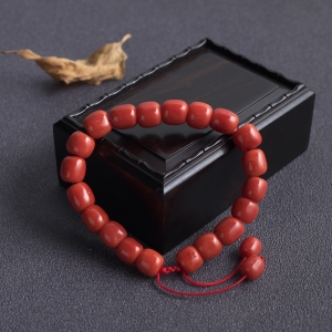 沙丁珊瑚桶珠单圈手串