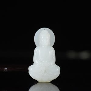 山流水料和田白玉大日如来吊坠