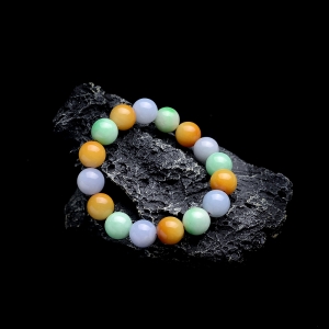 糯冰种三彩翡翠圆珠手串