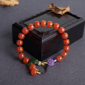 樱桃红南红桶珠单圈手串