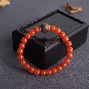 樱桃红南红桶珠单圈手串