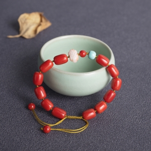 沙丁珊瑚桶珠单圈手串