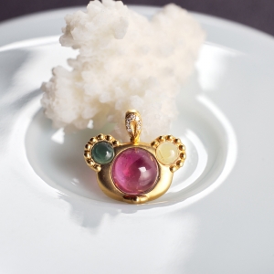 18K碧玺小熊吊坠