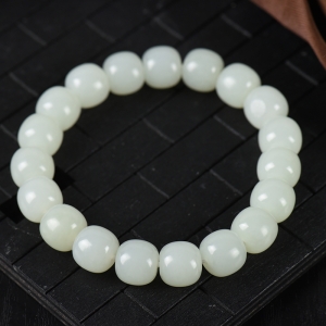籽料和田白玉老形珠单圈手串