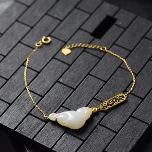 18K籽料和田白玉如意手链