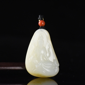 籽料和田白玉普贤菩萨吊坠