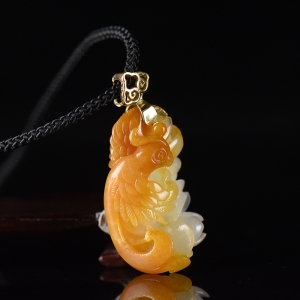 18K籽料和田白玉有凤来仪吊坠